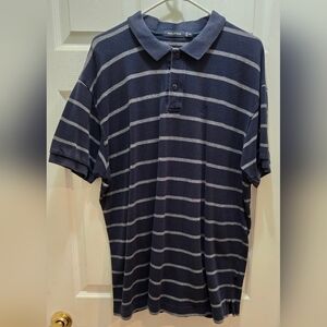 Nautica Dark Blue and Gray Striped Polo Shirt Xxl